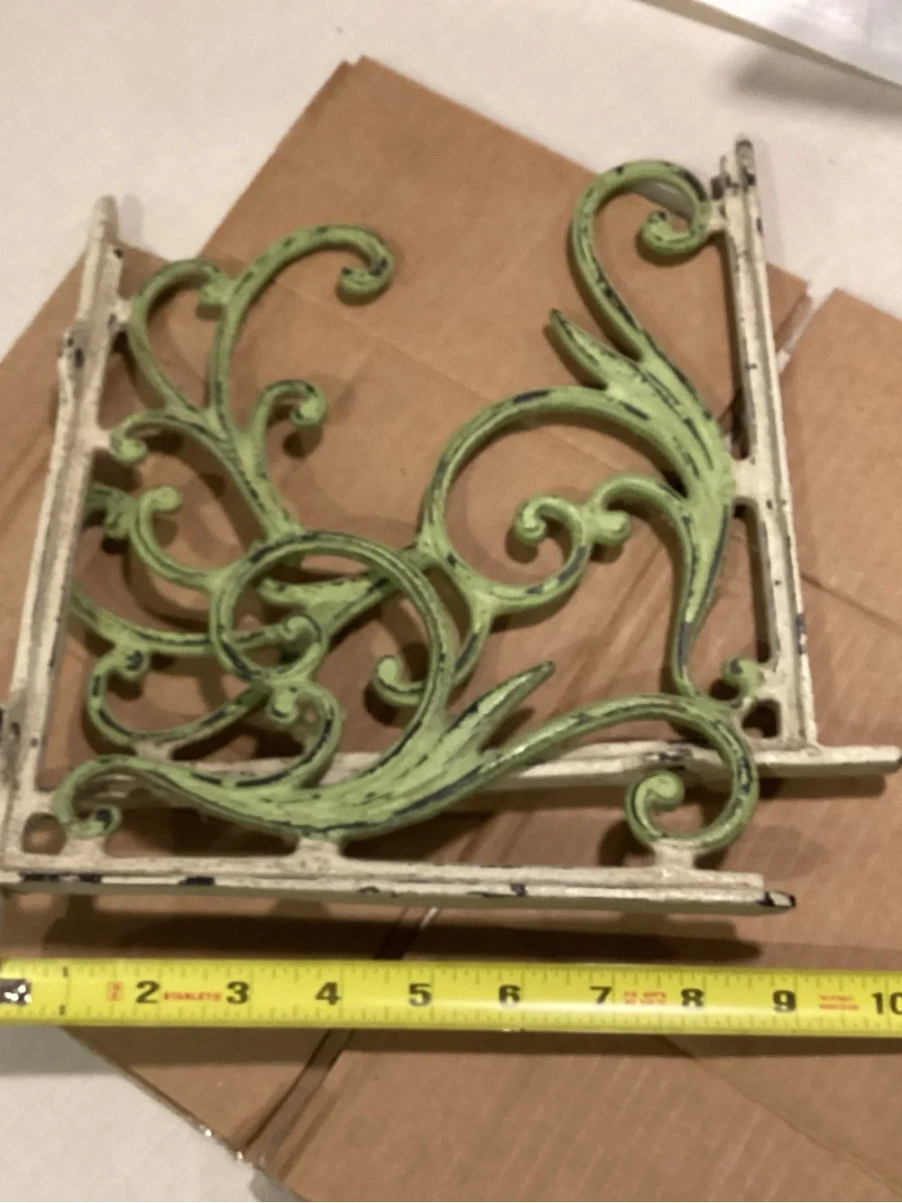 Anthropologie Green and Cream Ornate Wall Shelf Brackets